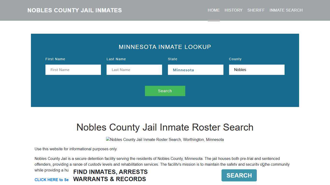 Nobles County Jail Inmate Roster Lookup, Worthington, MN