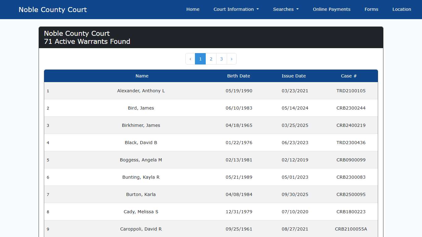 Noble County Court - CaseLook
